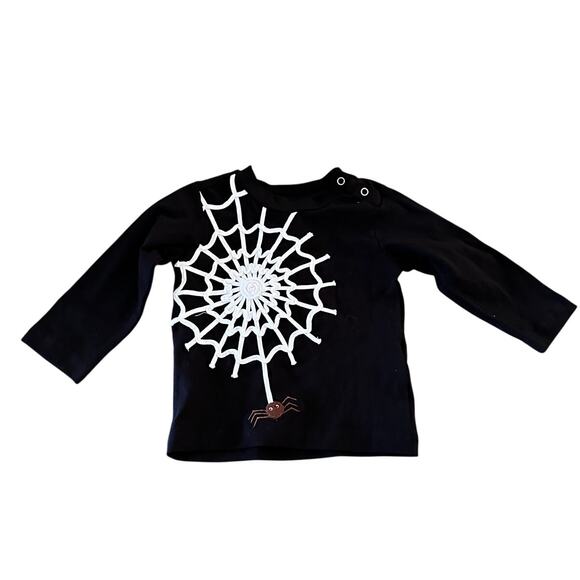 Cotton kids Black Halloween Spider Web Long-Sleeve T-Shirt Size 12M - Picture 1 of 5